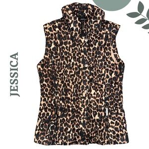Jessica Leopard Print Puffer Vest Zipper Snap Closure Zippered Pockets Size 4